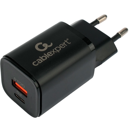 Сетевое ЗУ 1USB/1Type-C CABLEXPERT MP3A-PC-43, черный, 30Вт GaN, QC4.0/PD