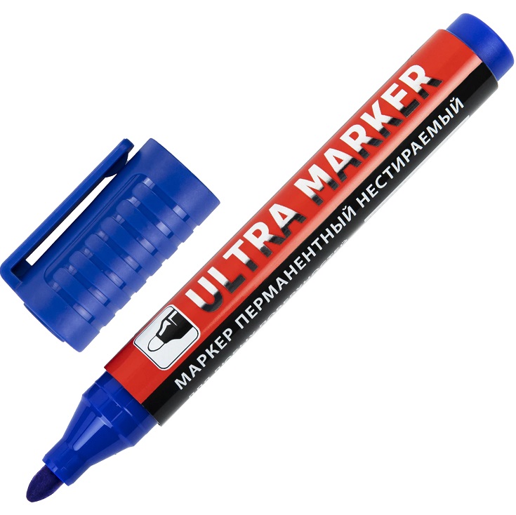 Маркер перманентный ULTRA MARKER, СИНИЙ, 3,5 мм, с клипом, BRAUBERG, 152206