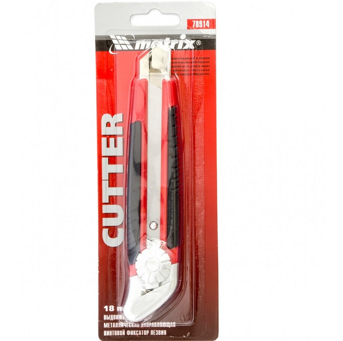 Нож 18мм MATRIX 78914, выдвижное лезвие, металл. направляющая, винтовой фиксатор лезвия