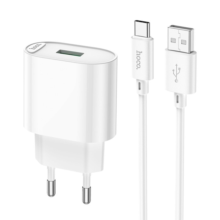 Сетевое ЗУ 1USB HOCO C109A Fighter, Type-C, белый, QC3.0