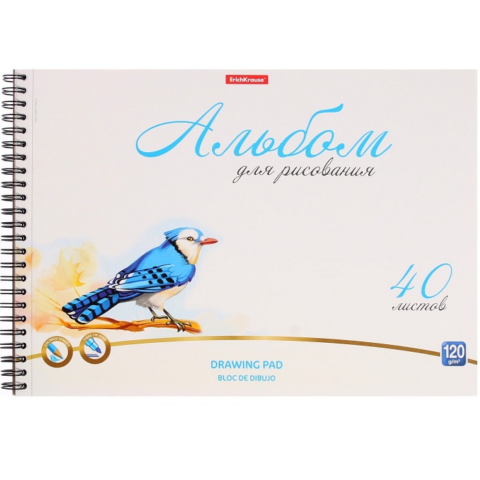 Альбом для рисования А4, 40 листов на спирали, Erich Krause Birds, блок 120 г/м²