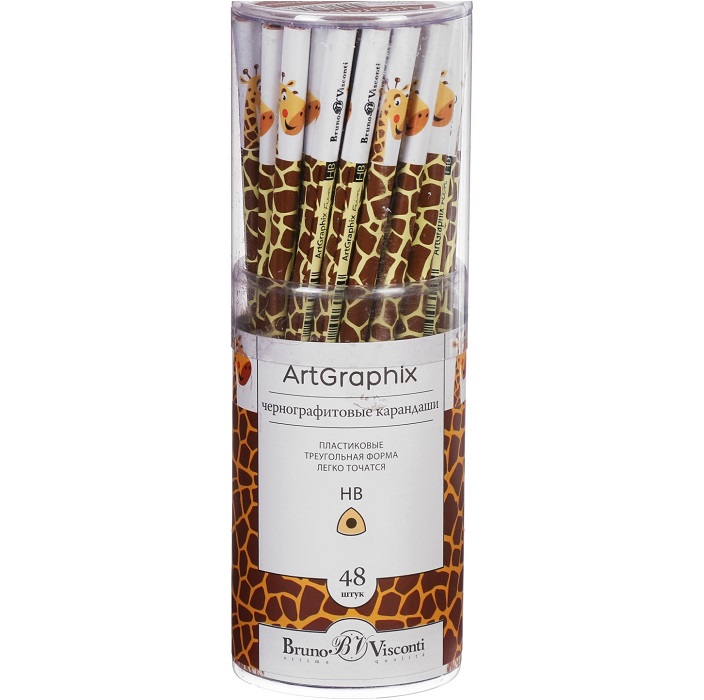 Карандаш чернографитный 3 мм ArtGraphix. Fun "Жираф", НВ, трёхгранный, пластиковый корпус