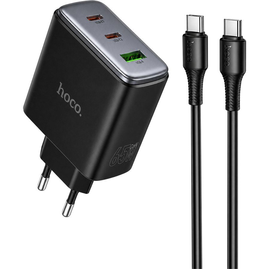 Сетевое ЗУ 1USB/2Type-C HOCO C160A черное Type-C, PD65W