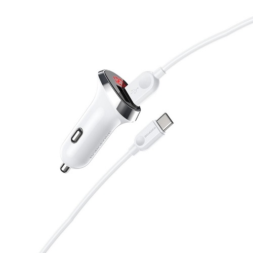 Авто ЗУ 2USB 2.4A BOROFONE BZ15, Auspicious, Type-C, белый