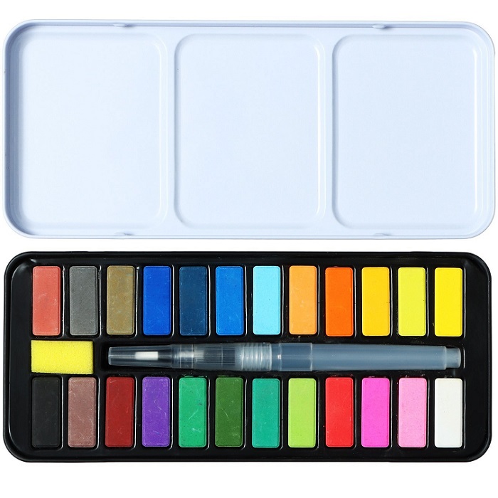 Краски акварельные, в кюветах, с кистью, 24 цвета 9630205