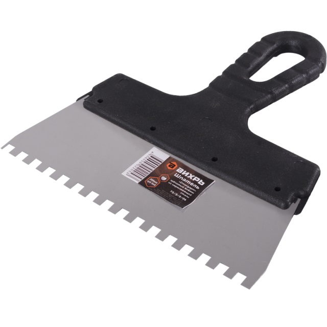 Шпатель зубчатый нерж.сталь пластиковая рукоятка 6х6 мм, 200мм ВИХРЬ 73/3/2/26