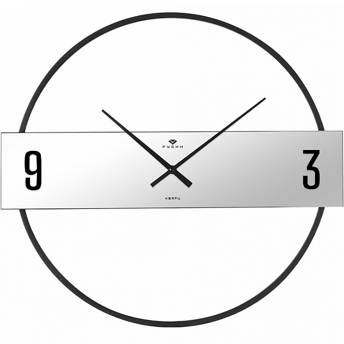 Часы настенные РУБИН "Отражение 1", из металла, d=50 см, открытая стрелка, черный+ зеркало (5001-002)
