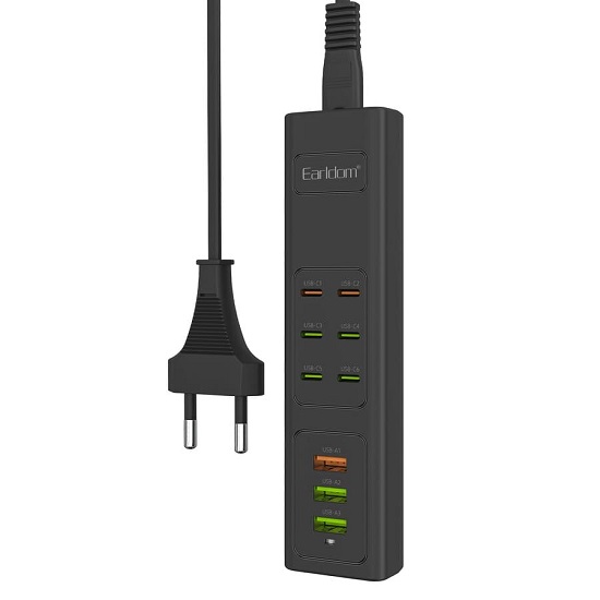 Сетевой удлинитель 1.0м EARLDOM, ES-SC24 EU, 3 USB+6 Type C, белый