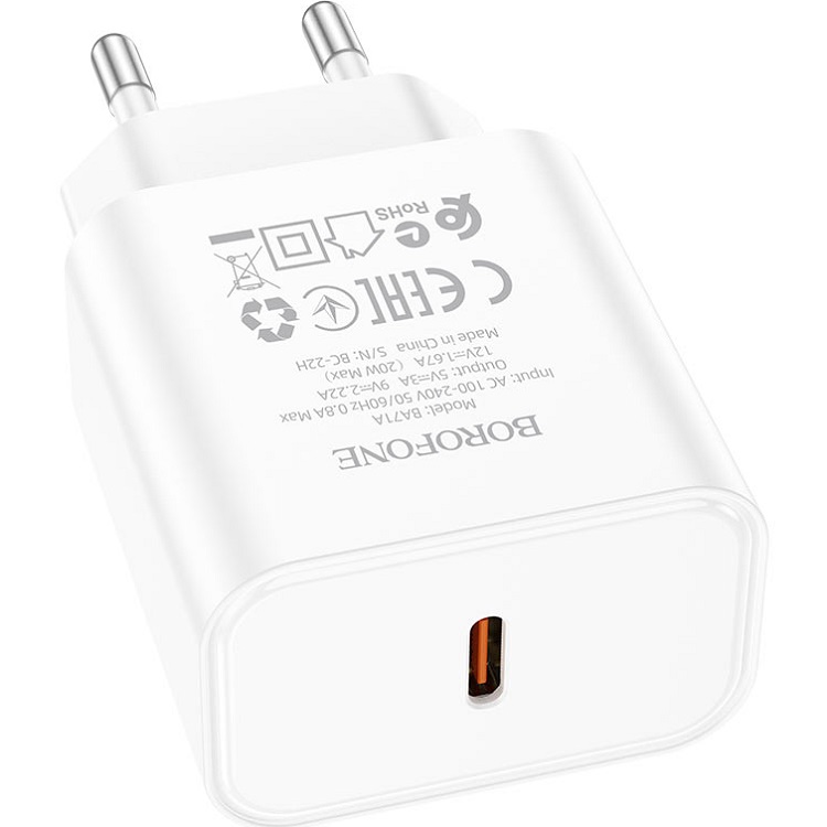 Сетевое ЗУ 1Type-C 3A BOROFONE BA71A, Power, белый