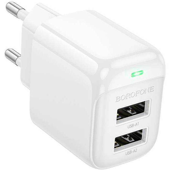 Сетевое ЗУ 2USB 2A BOROFONE BAS41A White, microUSB, 12W