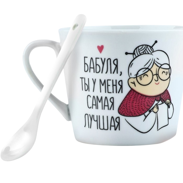 Кружка с ложкой керамическая Дорого внимание «Бабуля», 180 мл