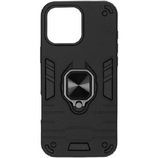 Задняя накладка DF для iPhone 16 Pro Max black, DF iArmor-14, с кольцом и пластиной для магнитного держателя