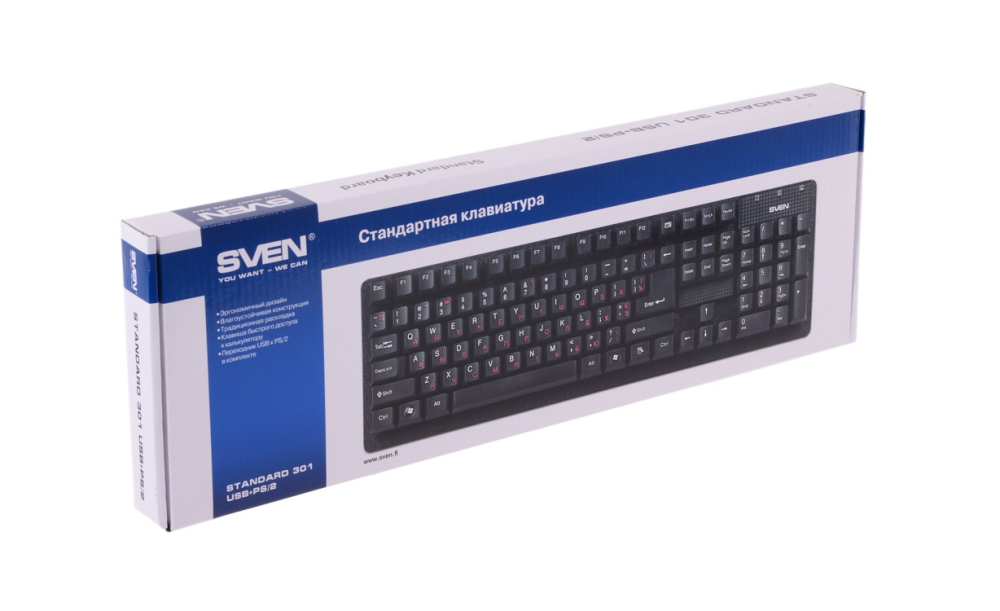 Клавиатура SVEN 301 Standard черная USB+PS/2