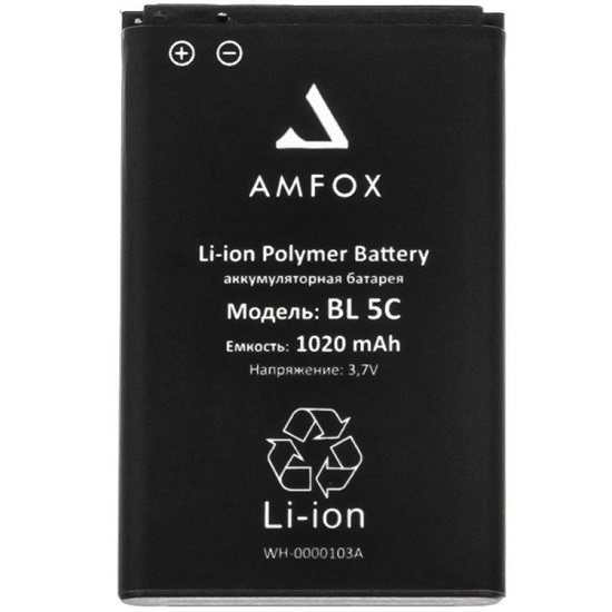 АКБ EURO AMFOX для Nokia (BL-5C) 100/105/1208/1600/1650/2300/3120/6670 (1020mAh)