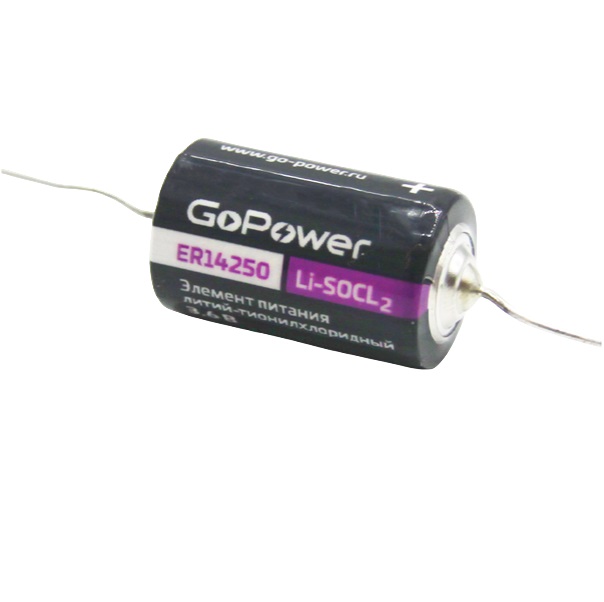 Элемент питания GoPower ER14250 1/2AA PC1 Li-SOCl2 3.6V с выводами (1/10/500)
