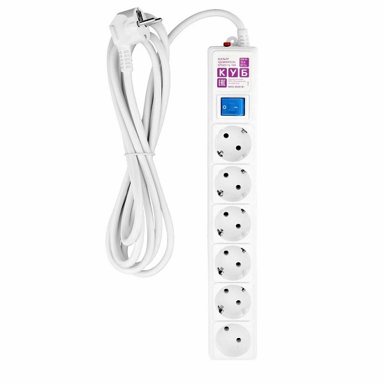 Сетевой удлинитель 3.0м POWER CUBE SPG(5+1)-16B-3М, 6 розеток (белый) 16А/3,5кВт