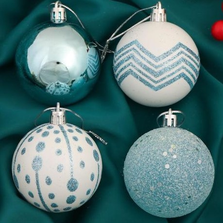 Набор шаров пластик d-6 см, 4 шт "Рогнеда" бело-голубой   6536930