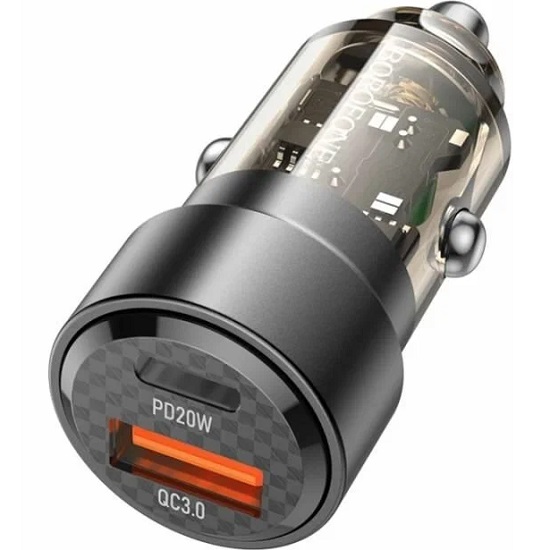 Авто ЗУ 1USB/1Type-C BOROFONE BZ20, черный, Smart, PD, QC