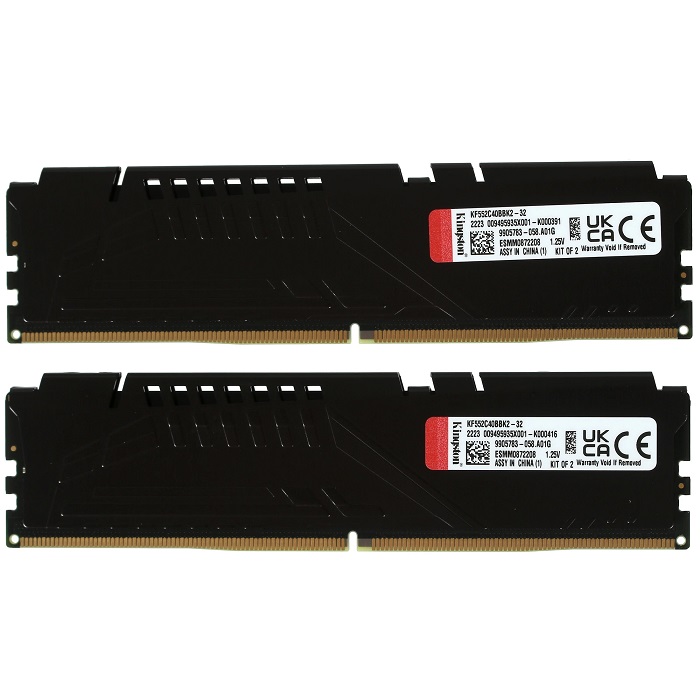 Оперативная память DDR5 32Gb (2x16 Gb) Kingston Fury Beast, 5200MHz, CL40, DIMM, (KF552C40BBK2-32), радиатор, черный