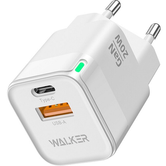 Сетевое ЗУ 1USB/1Type-C 3A WALKER WH-42 GaN, белое, 20Вт