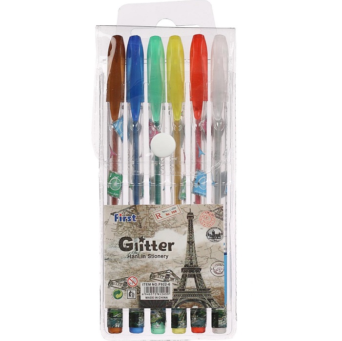 Набор гелевых ручек, 6 цветов, металлик, с блёстками, в блистере 641002