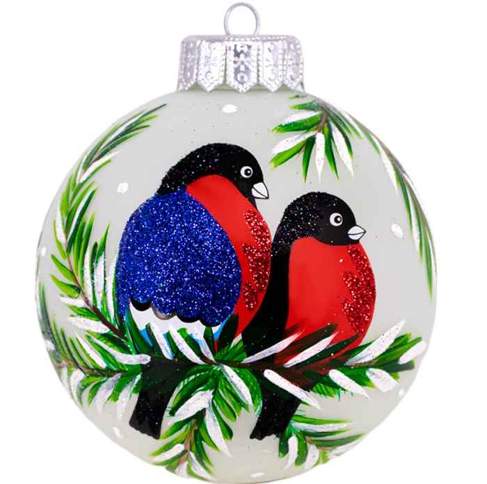 Шар "Два снегиря", 100 мм., в подарочной упаковке, КУ-100-1601