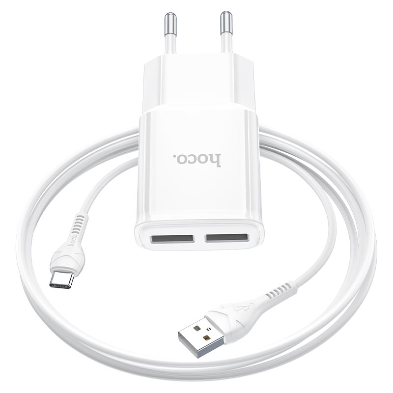 Сетевое ЗУ 2USB 2.4A HOCO C88A, Star, Type-C, белый