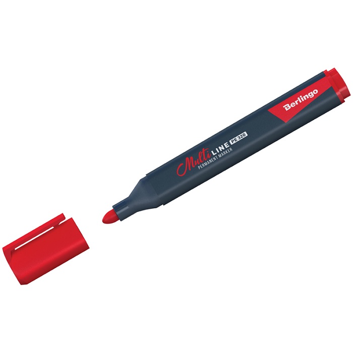 Маркер перманентный Berlingo "Multiline PE320" красный, пулевидный, трехгранный, 3мм BMc_17203