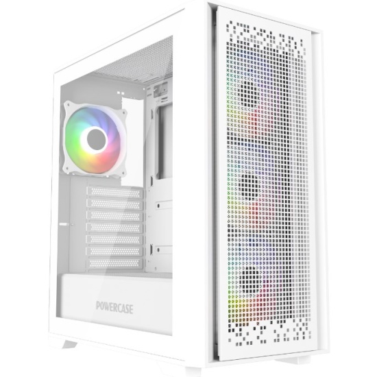 Корпус Powercase ByteFlow White, Tempered Glass, ARGB fans, HUB, белый, ATX