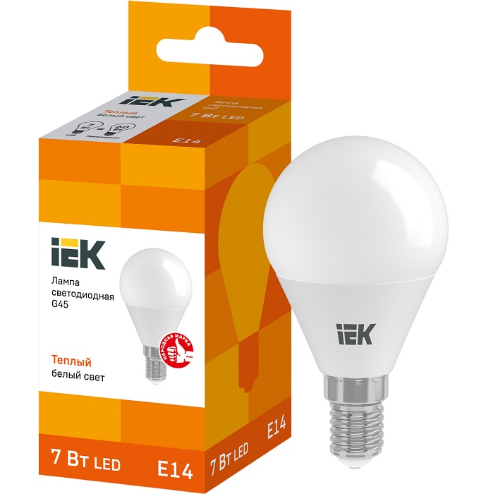 Лампа светодиодная IEK ECO G45 7W/3000К/Е14