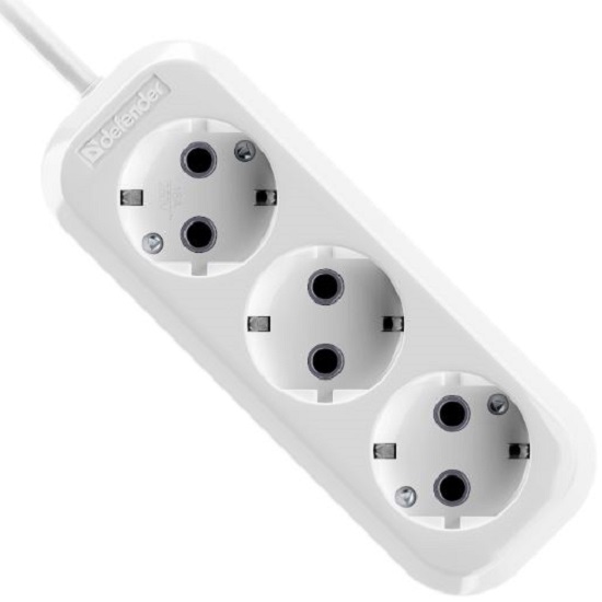 Сетевой удлинитель 5.0м DEFENDER R330, белый, 3 гнезда, 16А/3500Вт, с/з, ПВС 3х1,0мм