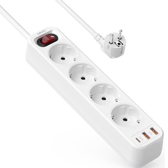 Сетевой удлинитель  2.0м MIVO MC-403, белый, 4 розетки,2USB/1Type-C, 16A