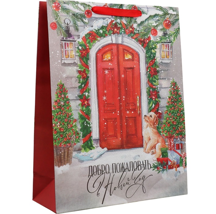 Пакет новогодний крафтовый «Новогодний дом», L 31×40×11.5 см 9564912