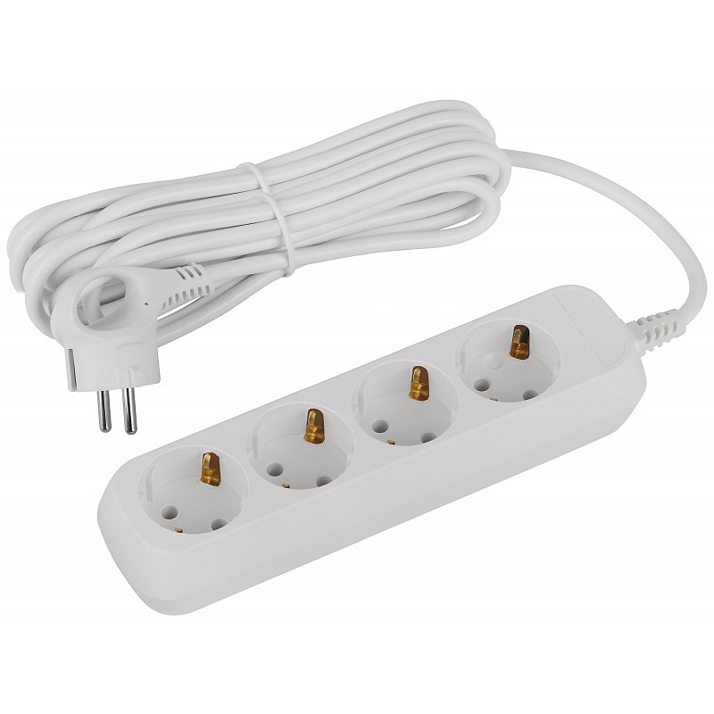 Сетевой удлинитель 5.0м ЭРА Greenline UDL-16-450-E, белый, 4 розетки, с/з ПВС 3x1мм2