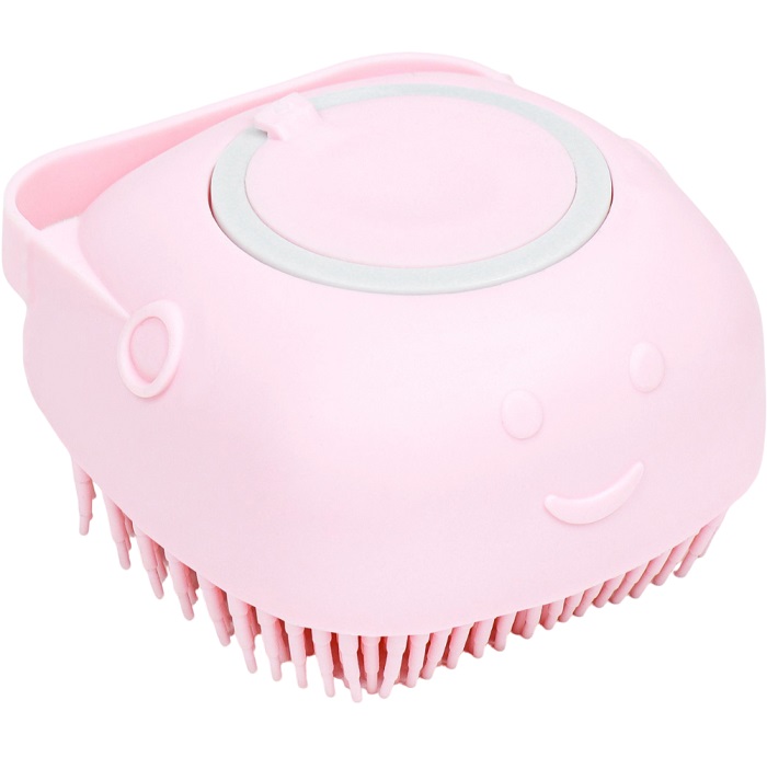 Щётка для мытья и массажа животных, с емкостью для шампуня, розовая   9878786