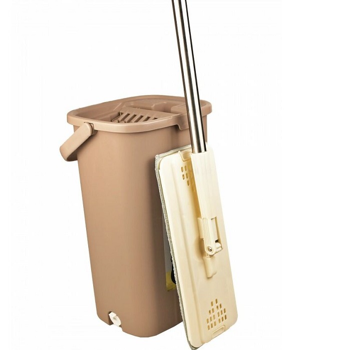 Швабра с ведром 10л VEPSMANN (ручка скл 120см,насадка м/ф 12*32см лип,10л(6+4),2слива),бежевый,VN-016