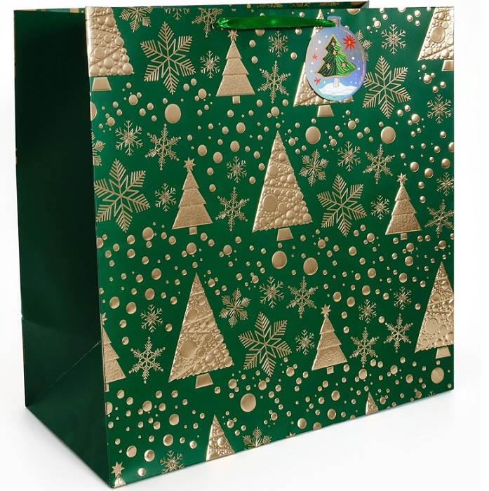 Пакет подарочный с шильдиком «Новогодний», 40×40×40 см, тиснение, конгрев, 3D-эффект