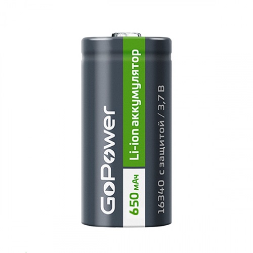 Аккумулятор GoPower 16340 PK1 3V 650mAh с защитой (1/8/50/400)