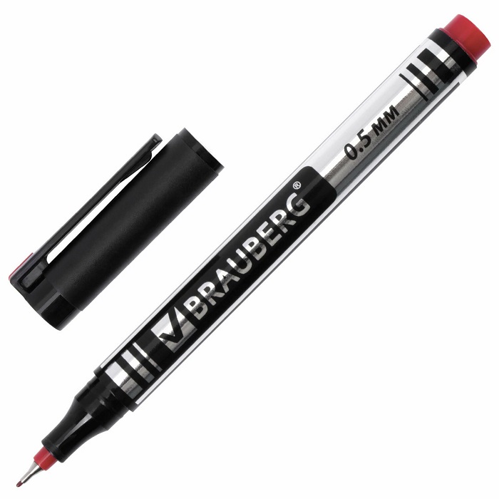 Маркер перманентный 0,5мм красный "Jet" супертонкий метал. након. BRAUBERG арт.150509