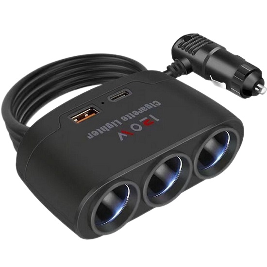 Разветвитель прикуривателя WALKER WSC-21, (3 выхода+1USB/1Type-C), 80Вт