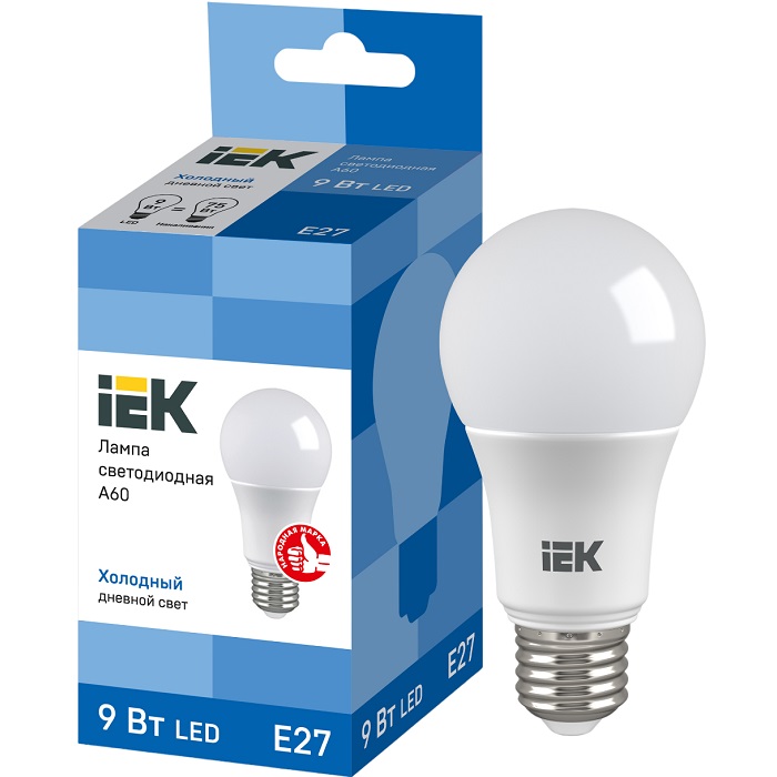 Лампа светодиодная IEK ECO A60 9W/6500К/E27