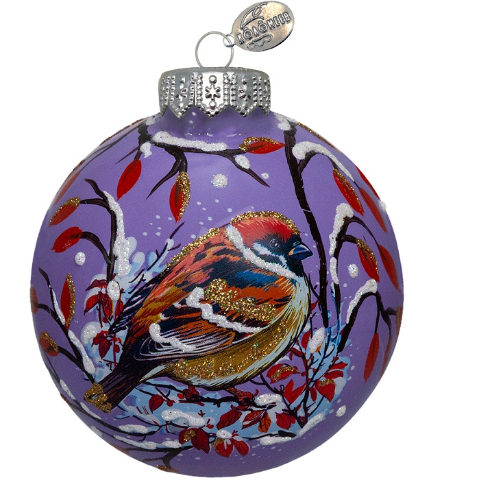 Шар "Воробей зимний", 80 мм., в подарочной упаковке, КУ-80-244035