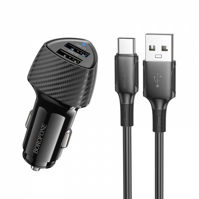 Авто ЗУ 2USB 3.4A BOROFONE BZ31A Solid, черный, кабель USB - Type-C