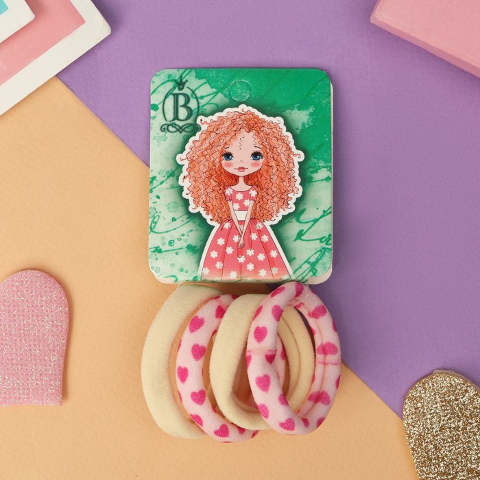 Резинка для волос "Куколка" (набор 4 шт) лапочка сердечки, 4 см 10105116