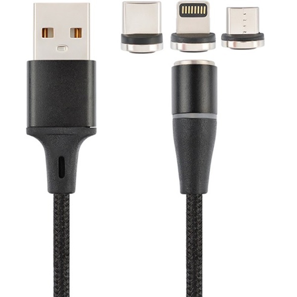 Кабель USB <--> microUSB/Lightning/Type-C  1.0м VIXION PRO VX-30 магнитный черный