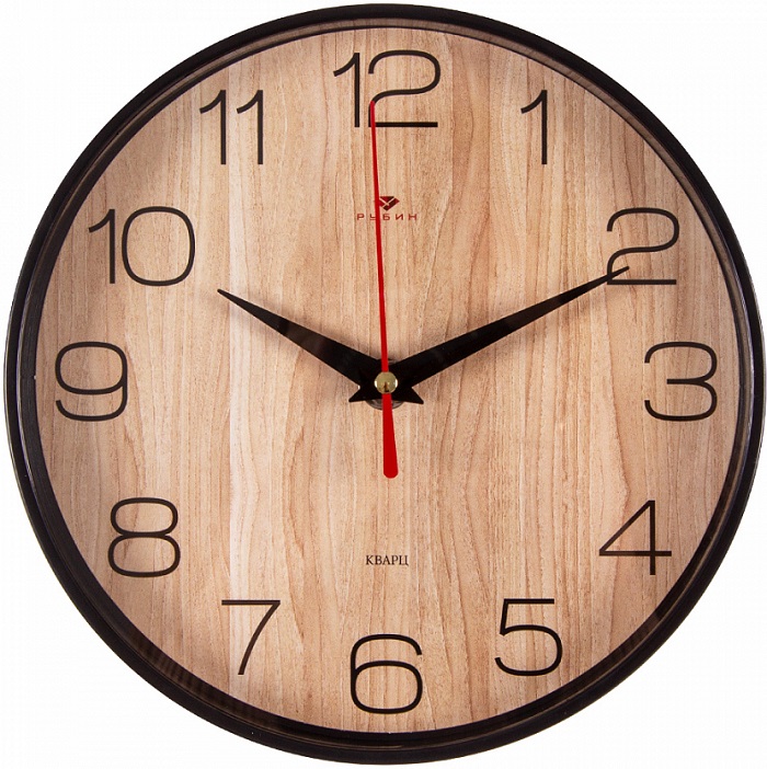 Часы настенные РУБИН "Текстура дерева", корпус черный, круг d=19,5см (2019-002)