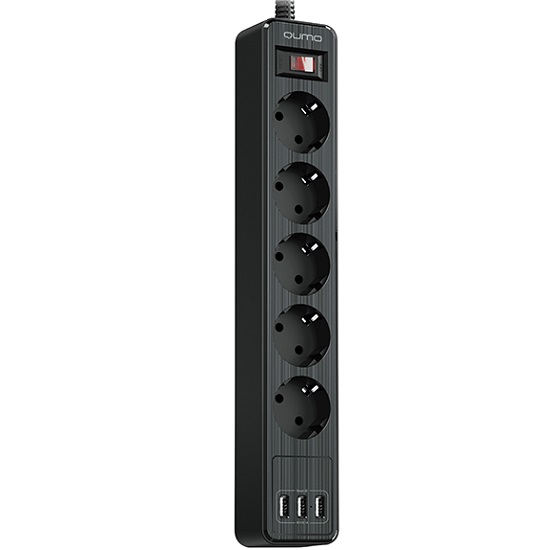 Сетевой фильтр  2.0м QUMO Power Bar 5SP4U (P-0005), черный, 5 розеток, 10A