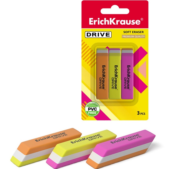 Набор ластиков 3 штуки ErichKrause Drive, 57 х 15 х 13 мм, мягкие 4295975