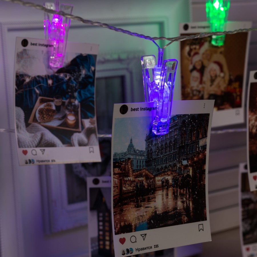 Гирлянда "Нить - с насадками" 4.5 м, «Прищепки», свечение RG/RB