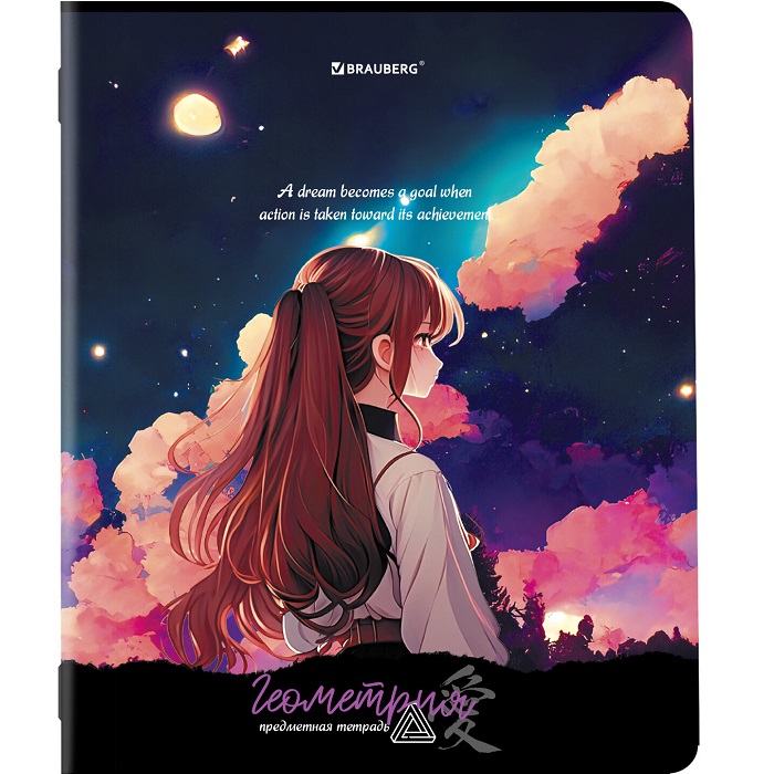 Тетрадь предметная ANIME GIRLS 48л, матовая ламинация, ГЕОМЕТРИЯ, клетка, подсказ, BRAUBERG, 404751